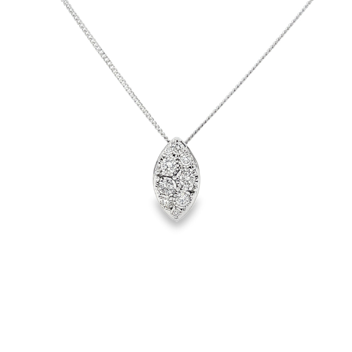 Marquise Shaped, Round Diamond 9ct White Gold Pendant