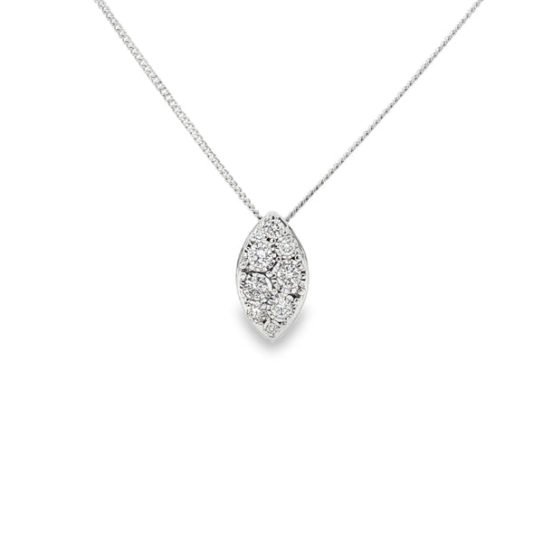 Marquise Shaped, Round Diamond 9ct White Gold Pendant