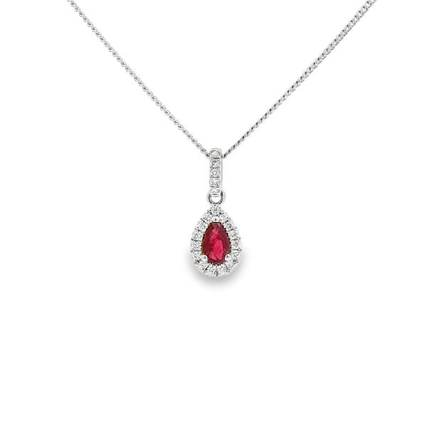 Ruby & Diamond Pear Shaped 18ct White Gold Pendant