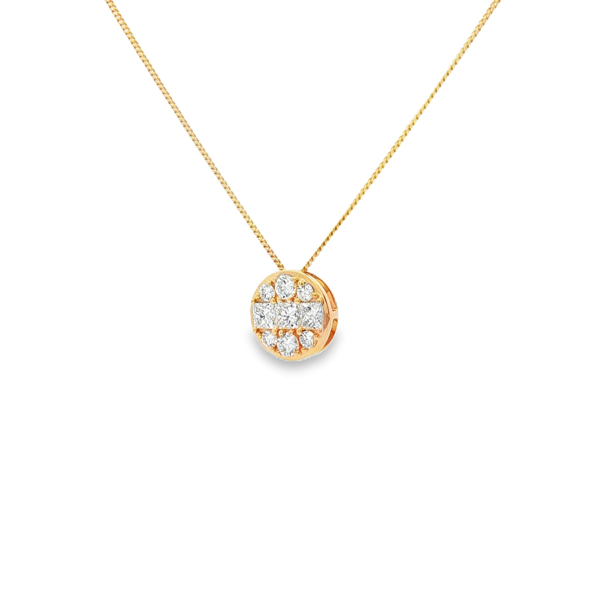 Round Mixed Cut Diamond 18ct Yellow Gold Pendant
