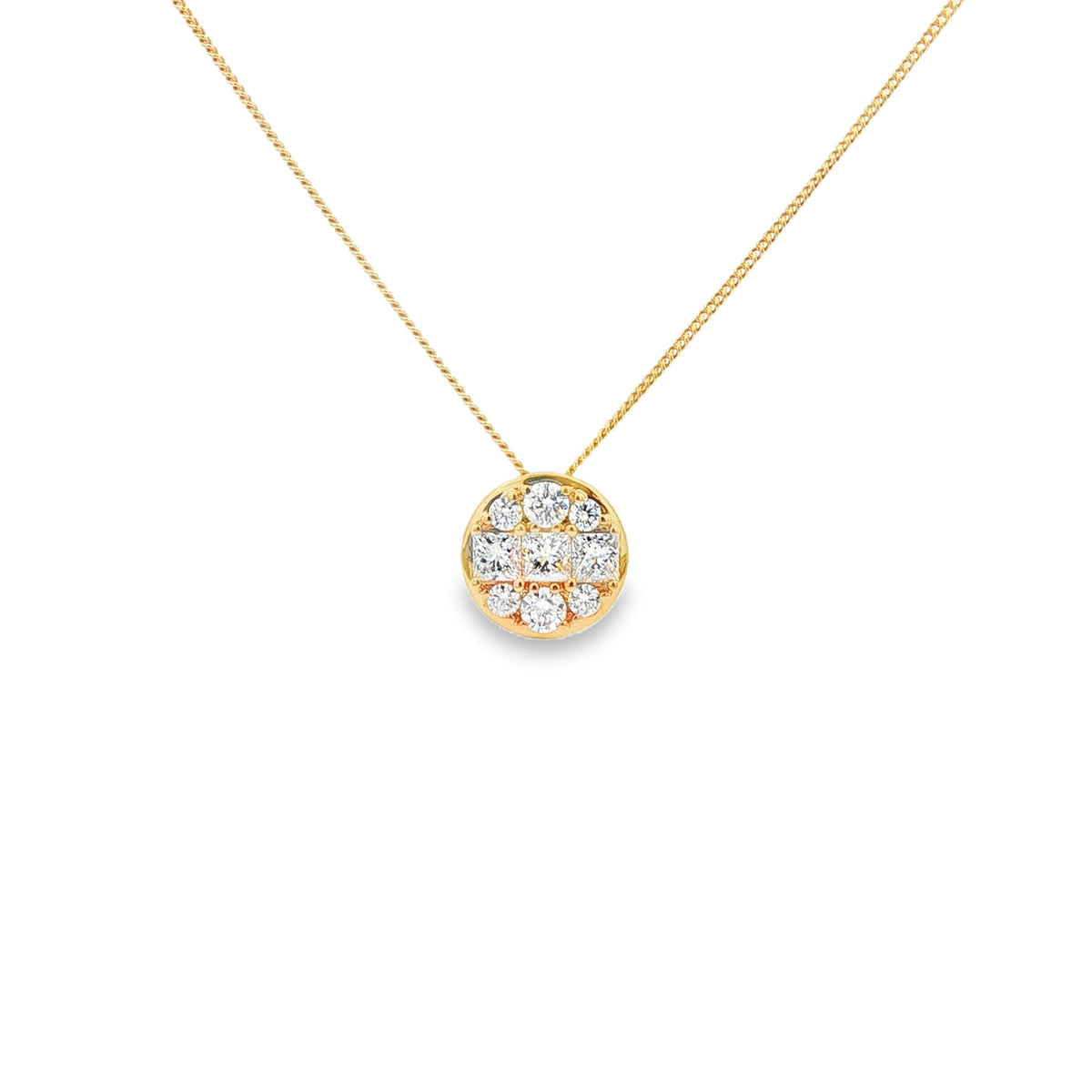 Round Mixed Cut Diamond 18ct Yellow Gold Pendant