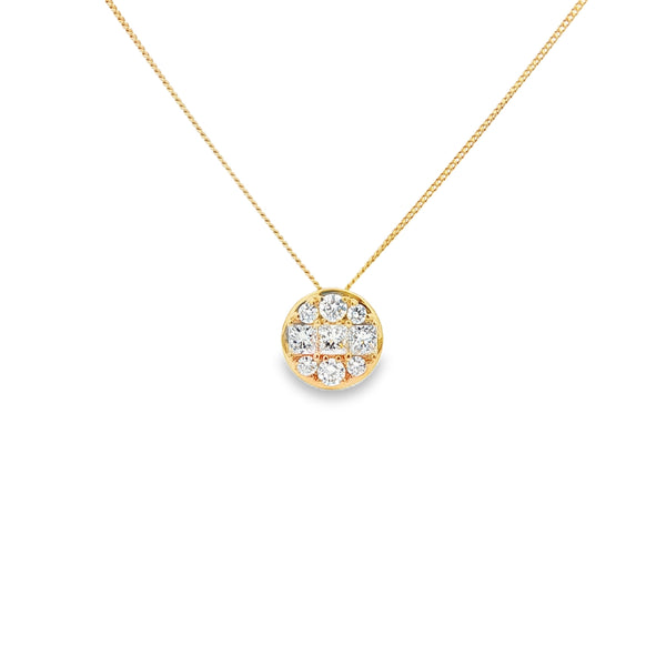 Round Mixed Cut Diamond 18ct Yellow Gold Pendant