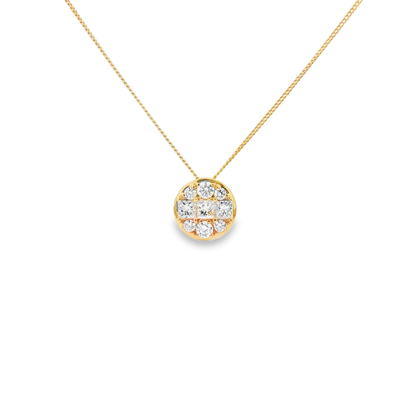 Round Mixed Cut Diamond 18ct Yellow Gold Pendant