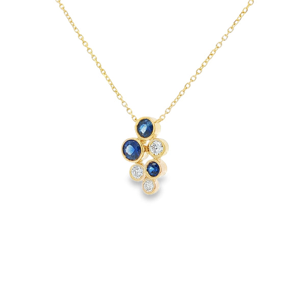Sapphire & Diamond Bubble Style 18ct Yellow Gold Pendant