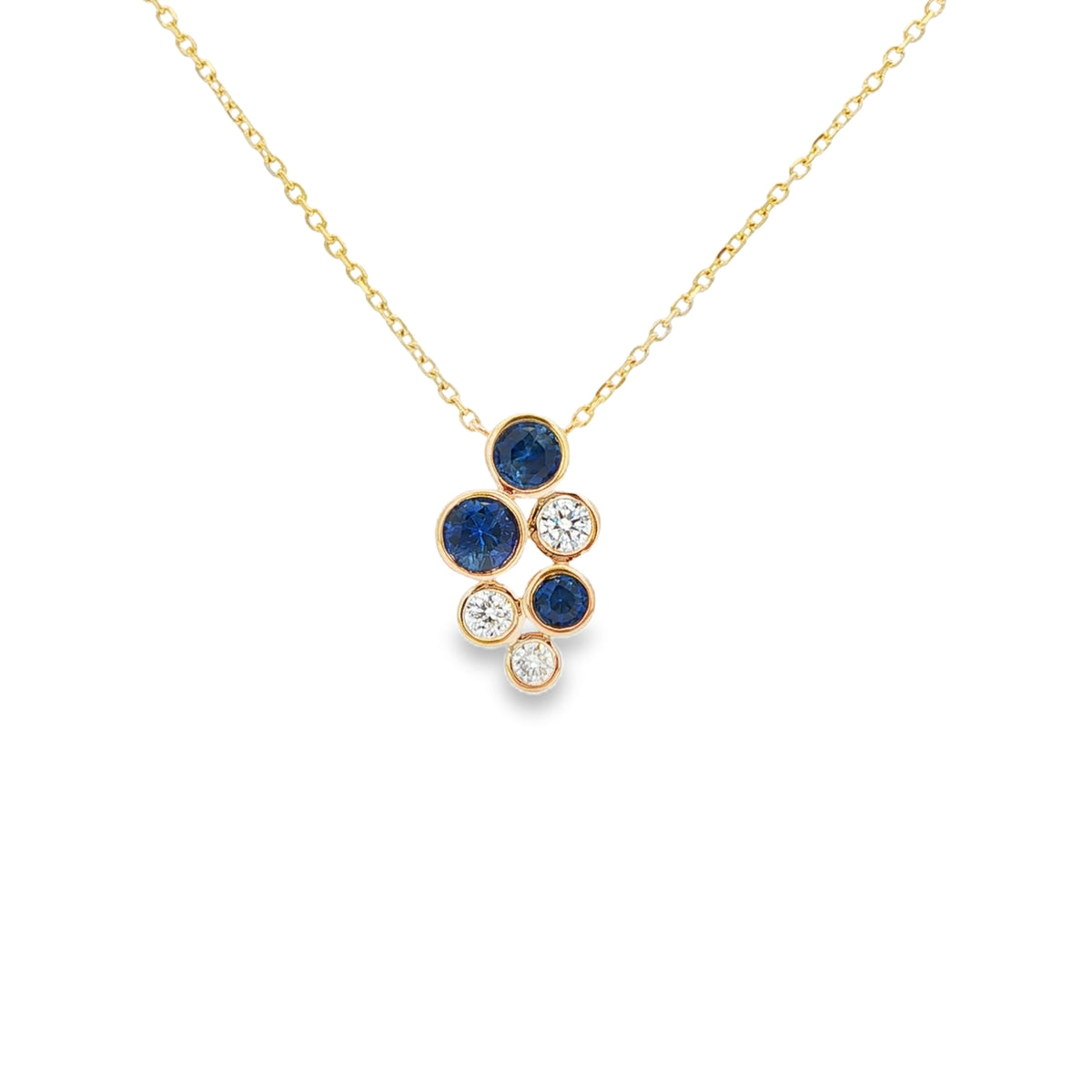Sapphire & Diamond Bubble Style 18ct Yellow Gold Pendant