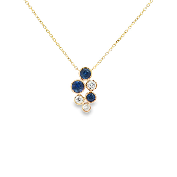 Sapphire & Diamond Bubble Style 18ct Yellow Gold Pendant