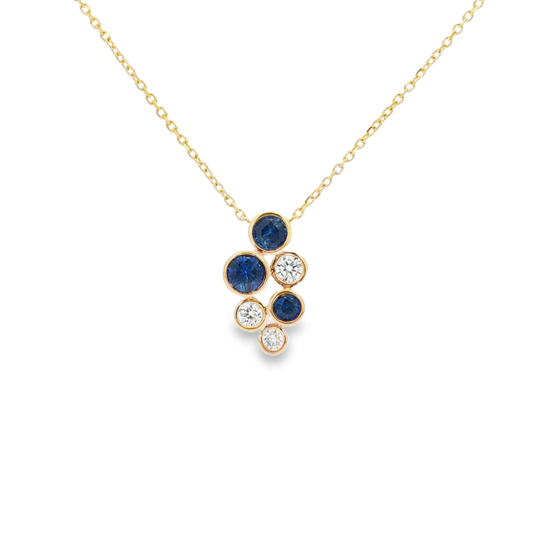 Sapphire & Diamond Bubble Style 18ct Yellow Gold Pendant