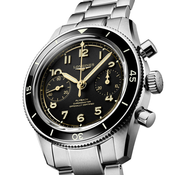 Longines Spirit Pilot Flyback Chronograph Black Stainless Steel 39.50mm Watch L3.721.4.53.6