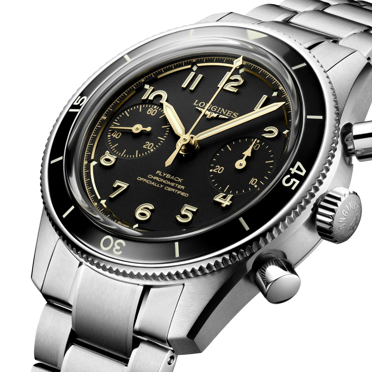 Longines Spirit Pilot Flyback Chronograph Black Stainless Steel 39.50mm Watch L3.721.4.53.6