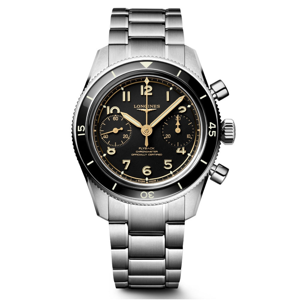 Longines Spirit Pilot Flyback Chronograph Black Stainless Steel 39.50mm Watch L3.721.4.53.6