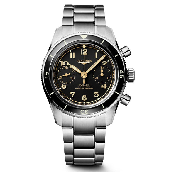 Longines Spirit Pilot Flyback Chronograph Black Stainless Steel 39.50mm Watch L3.721.4.53.6