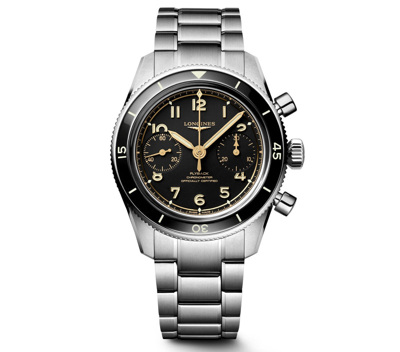 Longines Spirit Pilot Flyback Chronograph Black Stainless Steel 39.50mm Watch L3.721.4.53.6