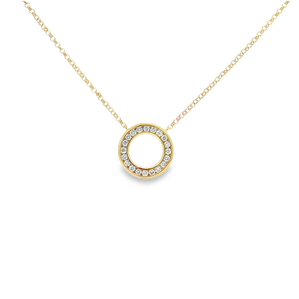 Diamond Circle Channel Set 9ct Yellow Gold Pendant