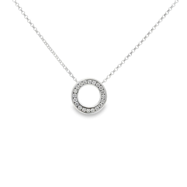 Diamond Circle Channel Set 9ct White Gold Pendant