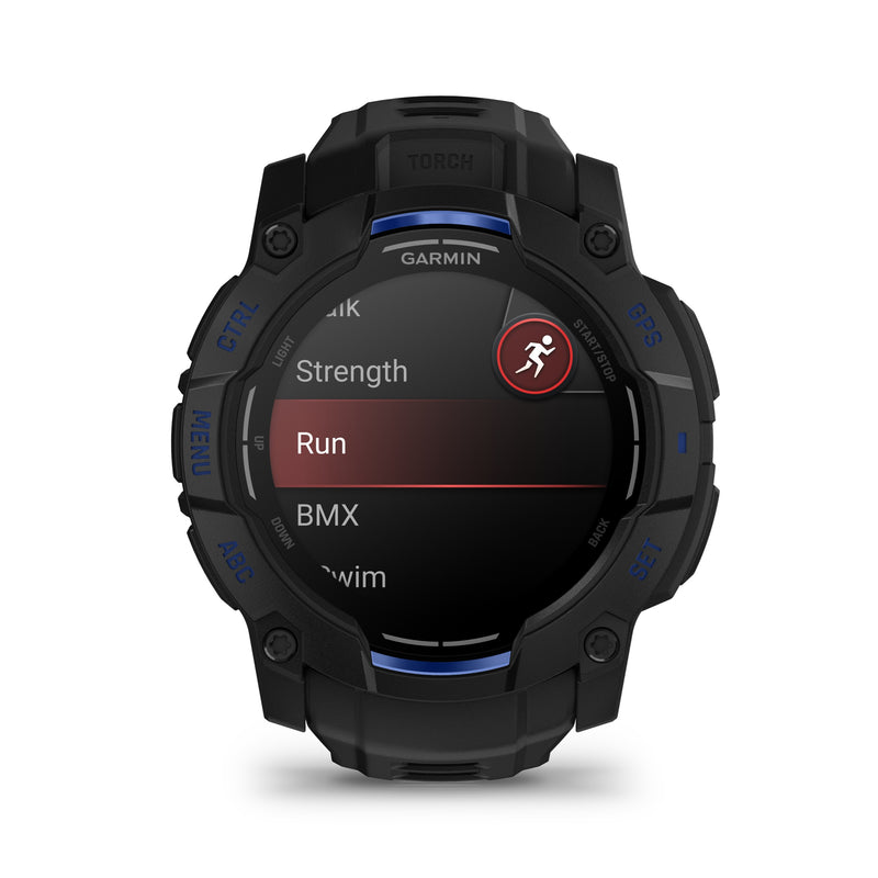 Garmin Instinct 3 - 50mm, AMOLED, Black with Black/Bolt Blue Band 010-03020-03
