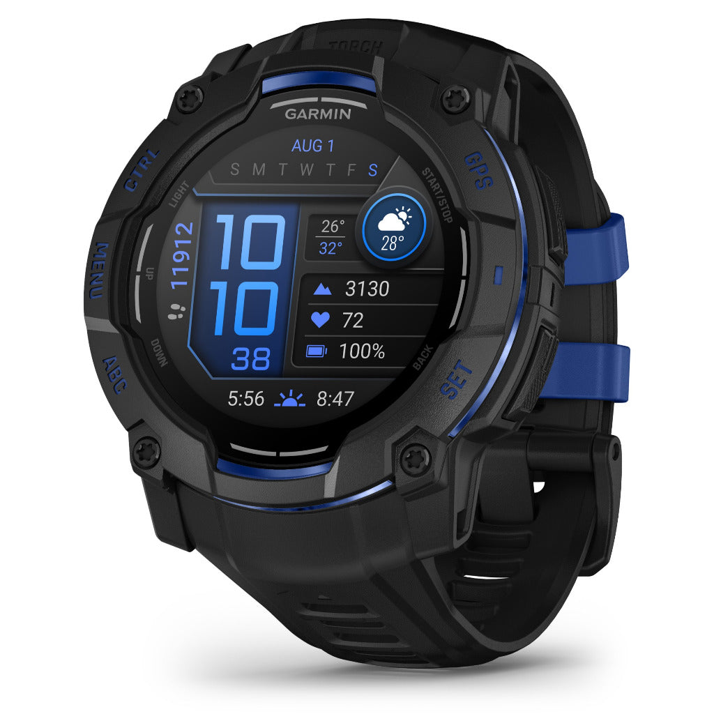 Garmin Instinct 3 - 50mm, AMOLED, Black with Black/Bolt Blue Band 010-03020-03