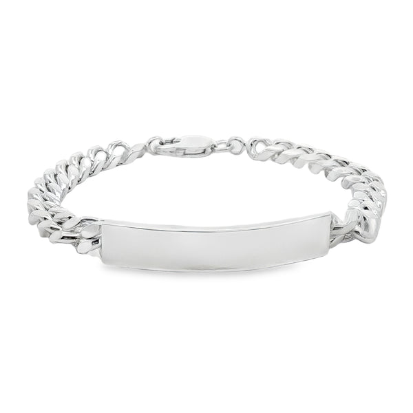Silver Classic Curb 3 Gents Identity 8.5 Inch Bracelet