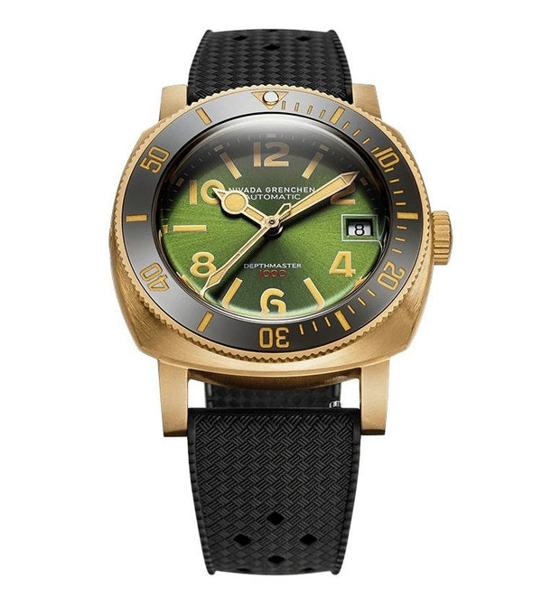 Nivada Grenchen Depthmaster Bronze Green Ruber Strap 39mm Watch 14132A01