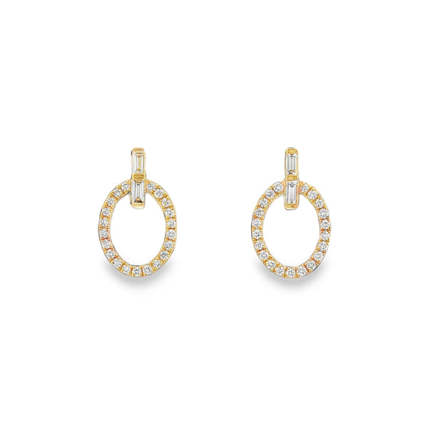 Diamond Baguette and Round Cut 18ct Yellow Gold 0.33ct Earrings