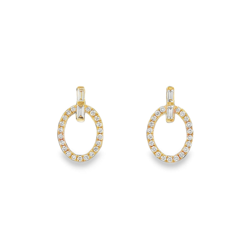 Diamond Baguette and Round Cut 18ct Yellow Gold 0.33ct Earrings