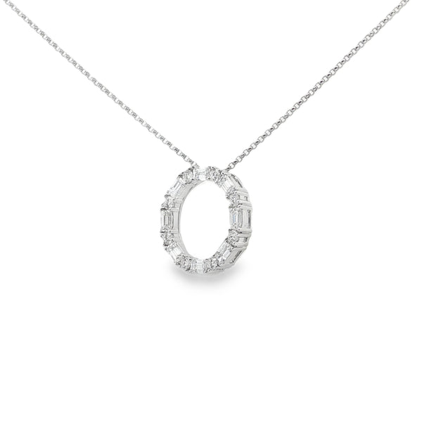 Diamond Baguette and Round 1.08ct 18ct White Gold Circle Pendant