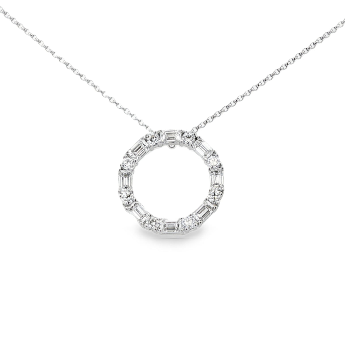Diamond Baguette and Round 1.08ct 18ct White Gold Circle Pendant