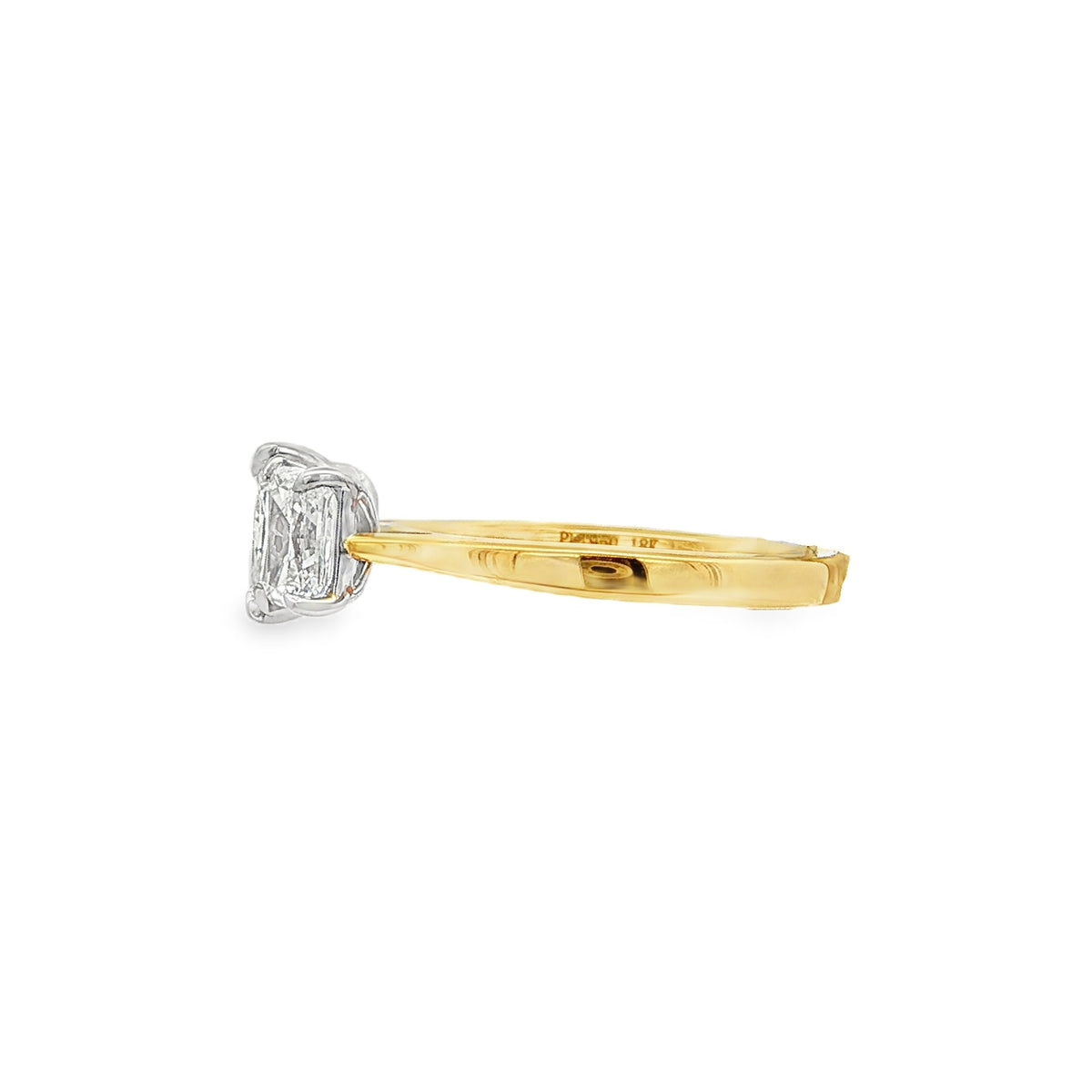 Diamond 3 Stone 2.40ct Radiant Cut 18ct Yellow Gold & Platinum Ring