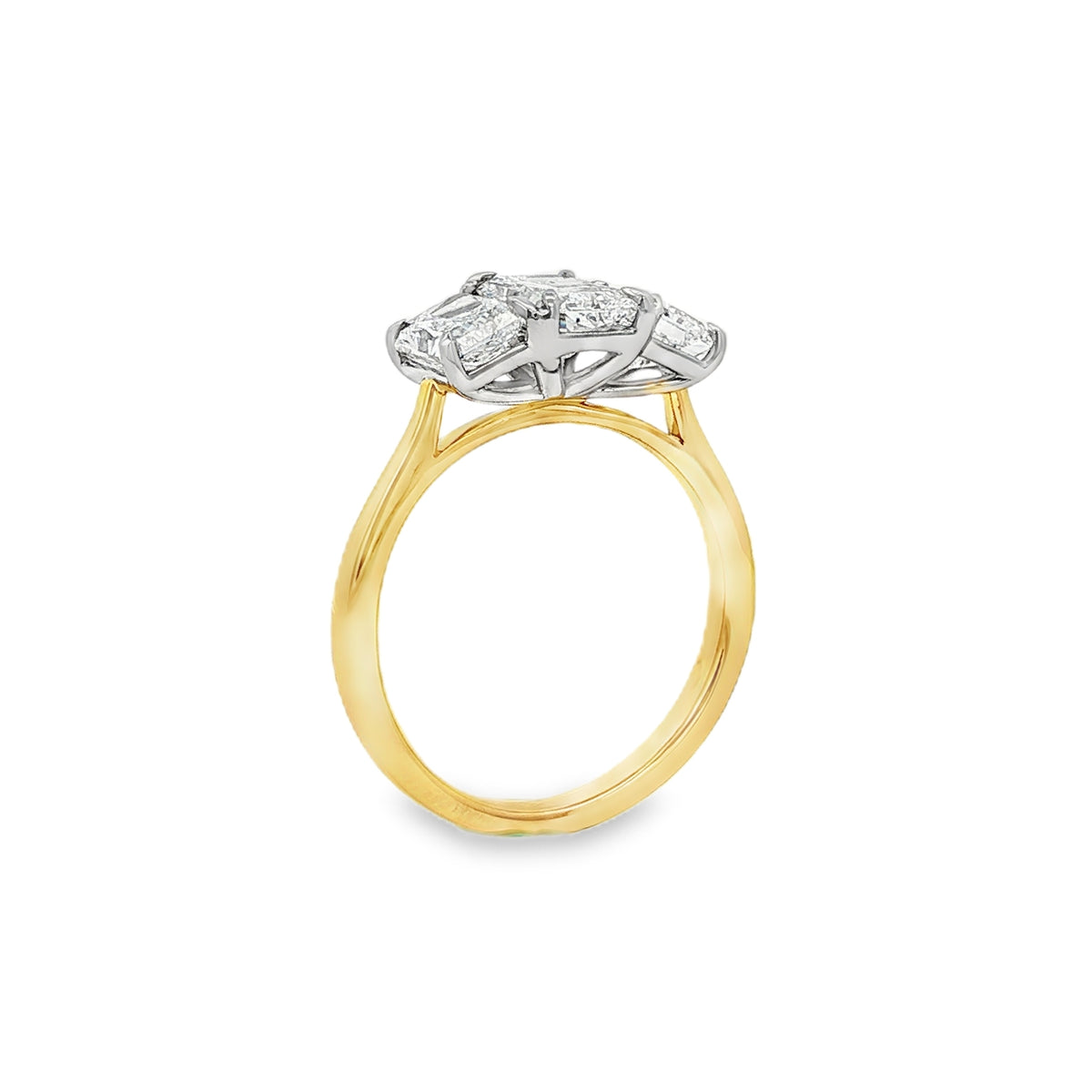 Diamond 3 Stone 2.40ct Radiant Cut 18ct Yellow Gold & Platinum Ring
