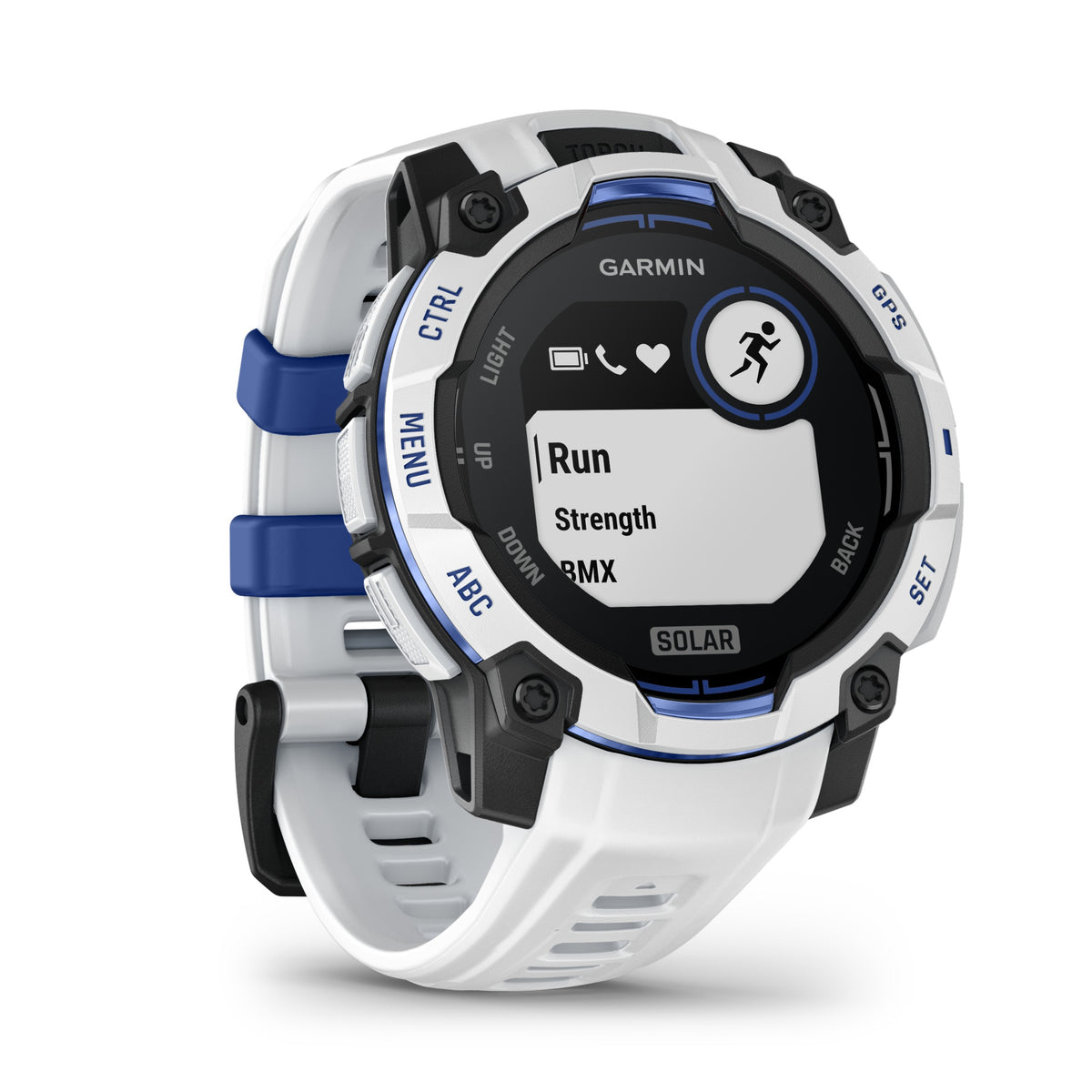 Garmin Instinct 3 - 45mm, Solar, Whitestone with Whitestone/Bolt Blue Band 010-02934-03