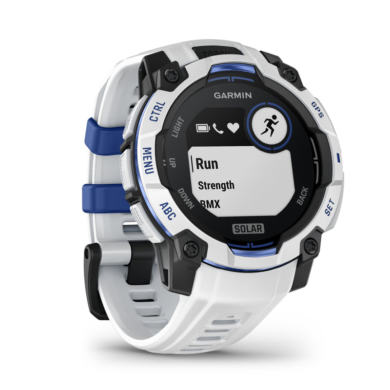 Garmin Instinct 3 - 45mm, Solar, Whitestone with Whitestone/Bolt Blue Band 010-02934-03