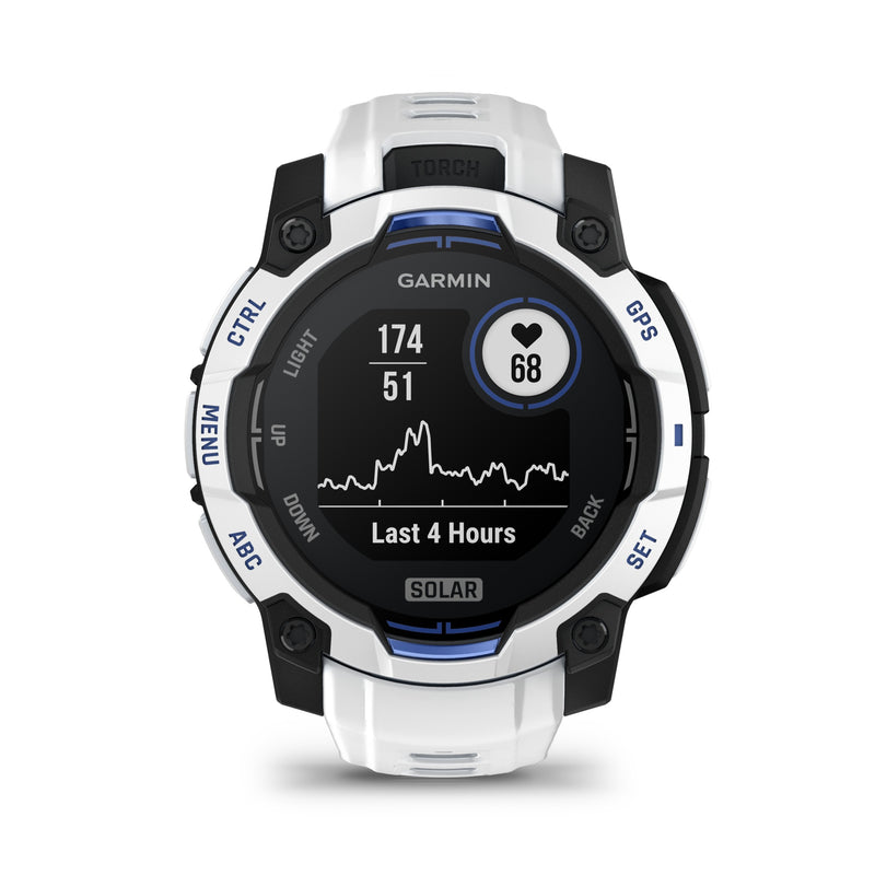 Garmin Instinct 3 - 45mm, Solar, Whitestone with Whitestone/Bolt Blue Band 010-02934-03