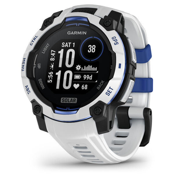 Garmin Instinct 3 - 45mm, Solar, Whitestone with Whitestone/Bolt Blue Band 010-02934-03