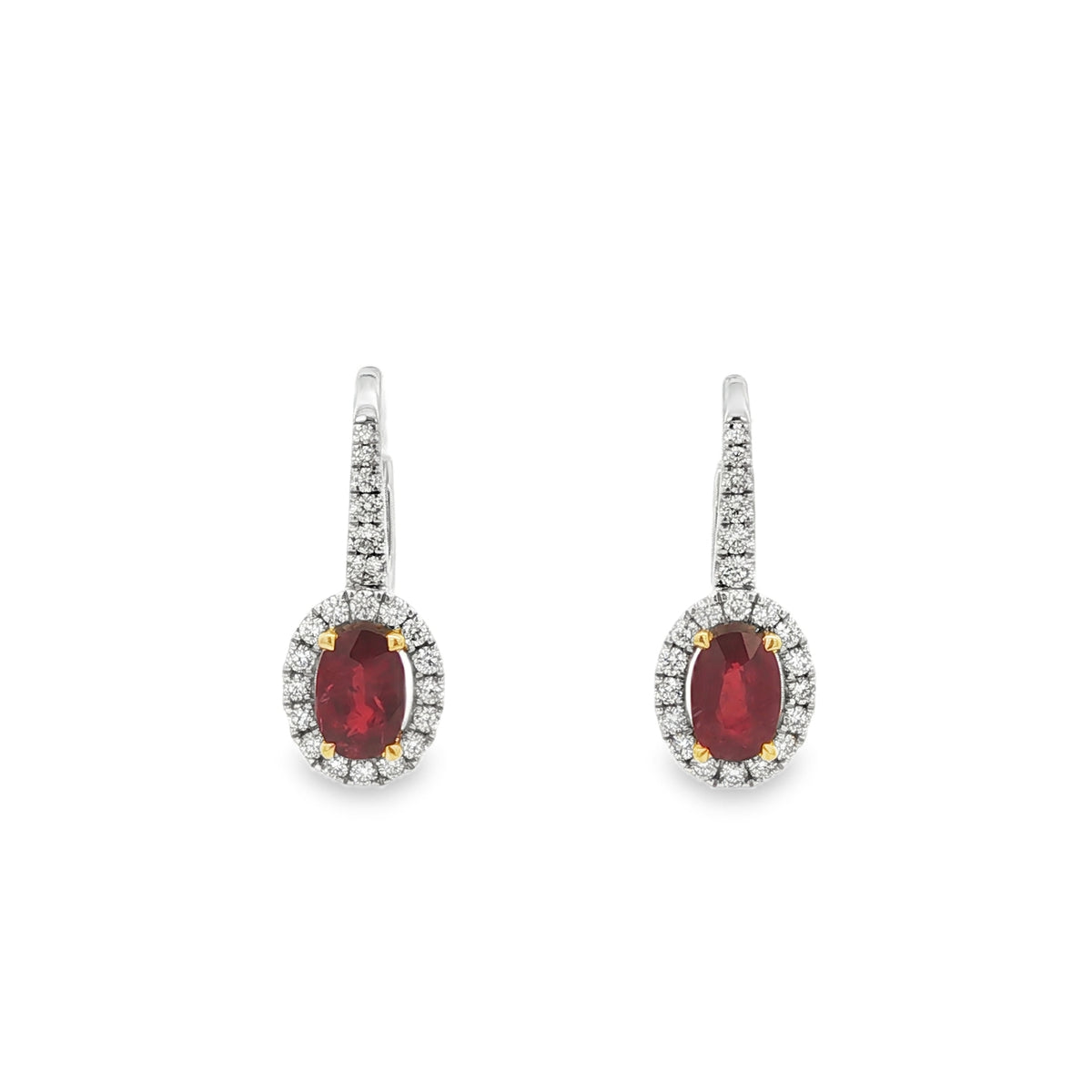 Ruby & Diamond Oval Platinum & 18ct Yellow Gold Drop Earrings