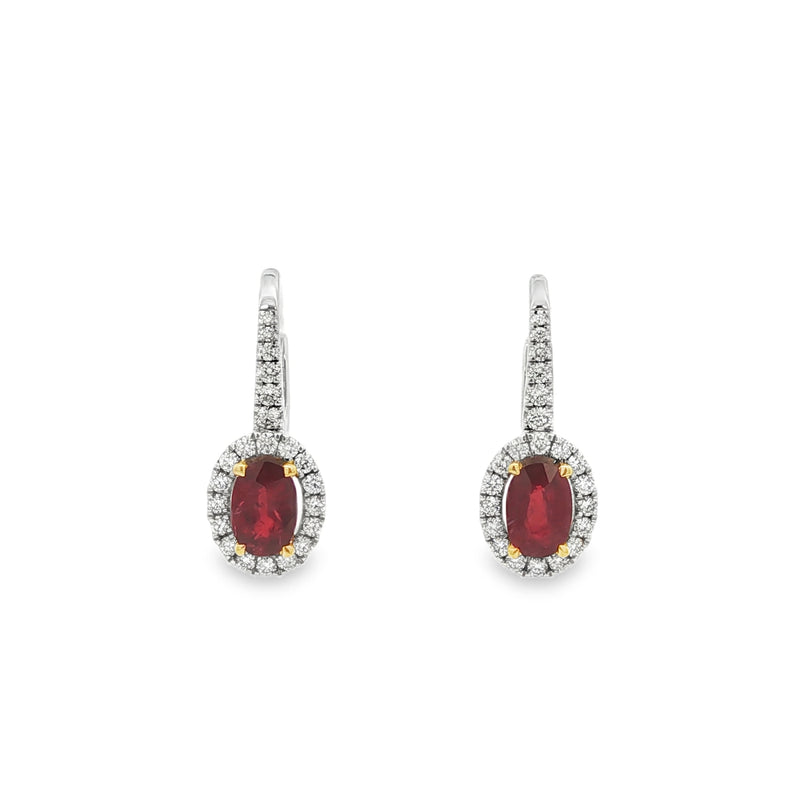 Ruby & Diamond Oval Platinum & 18ct Yellow Gold Drop Earrings