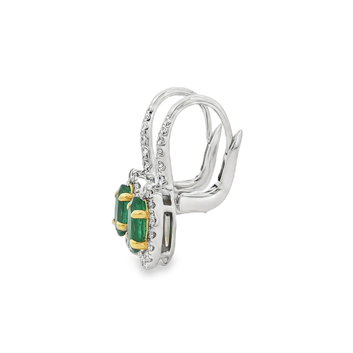 Emerald & Diamond Oval Platinum & 18ct Yellow Gold Drop Earrings