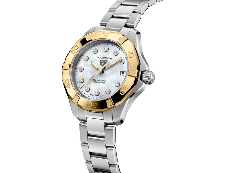 Tag Heuer Aquaracer Ladies Steel & Yellow Bezel, Diamond Dial 34mm WBP1325.BA0005