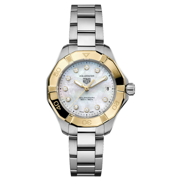 Tag Heuer Aquaracer Ladies Steel & Yellow Bezel, Diamond Dial 34mm WBP1325.BA0005