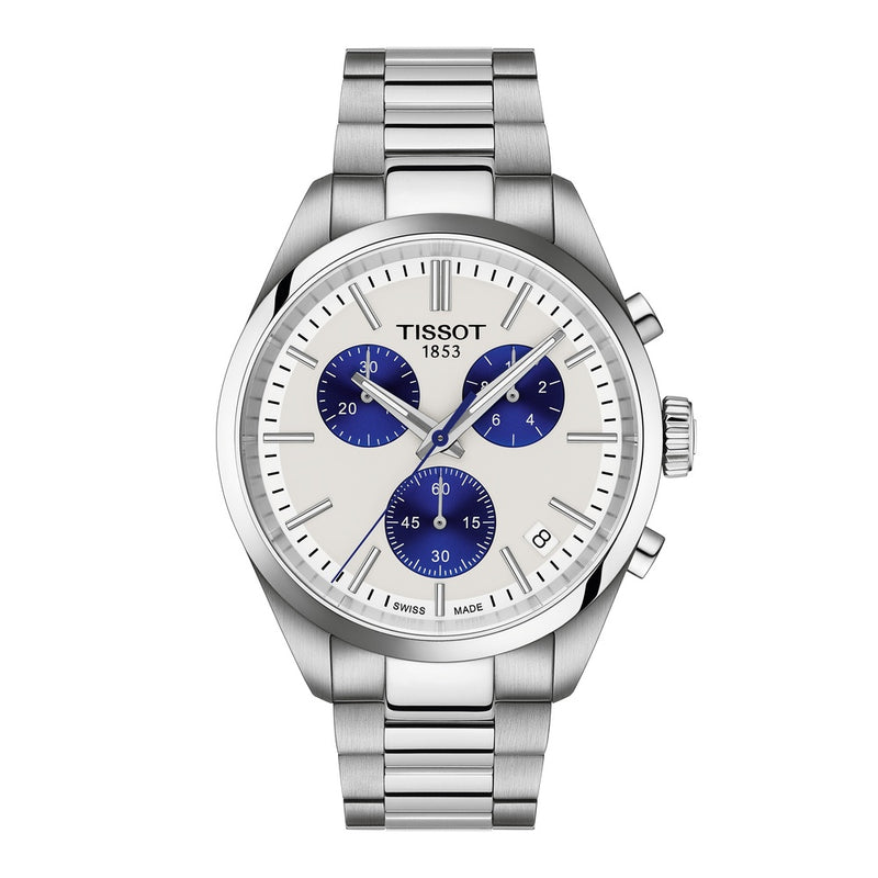 Tissot PR 100 Silver & Blue Chronograph 40mm Watch T150.417.11.011.00