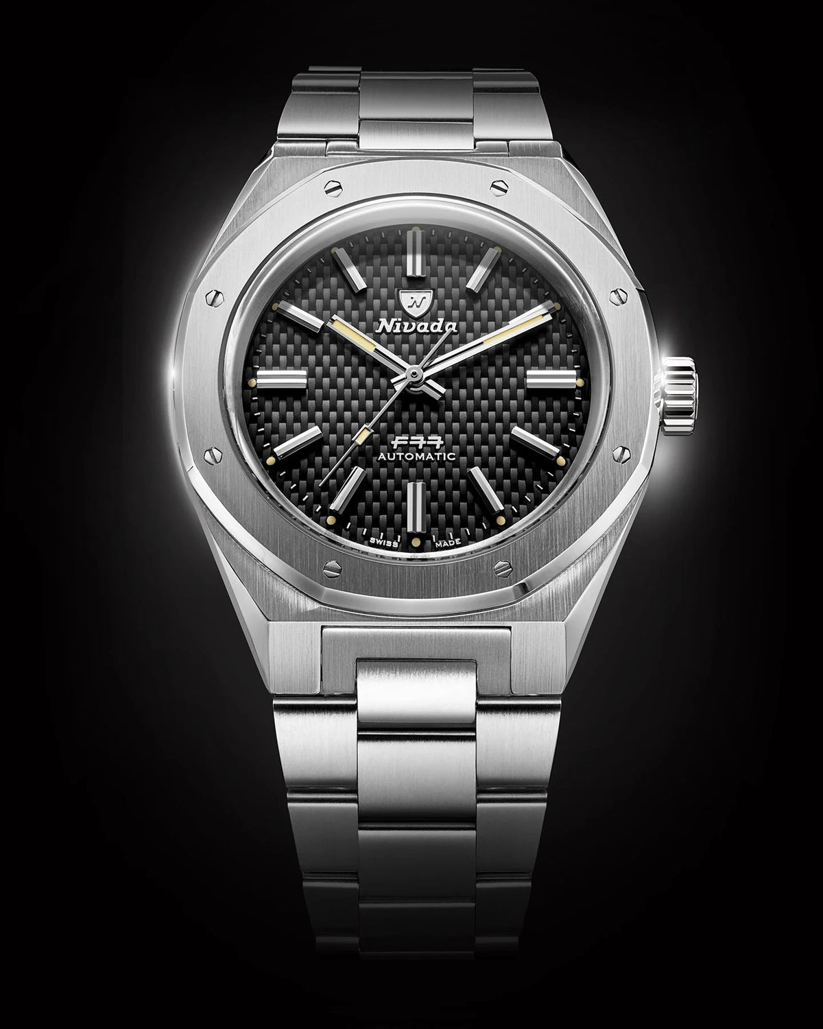 Nivada Grenchen F77 Black MK2 No Date 41mm Watch 68041A77A