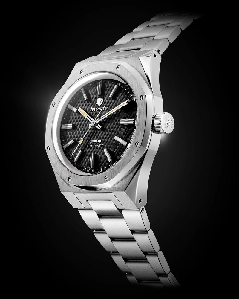 Nivada Grenchen F77 Black MK2 No Date 41mm Watch 68041A77A