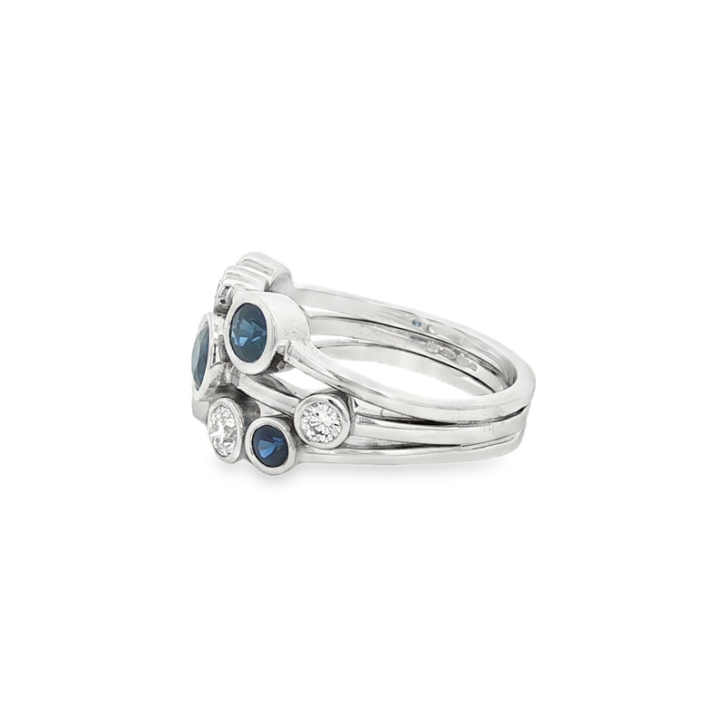 Sapphire & Diamond Round Brilliant Cut 9 Stone 18ct White Gold Ring