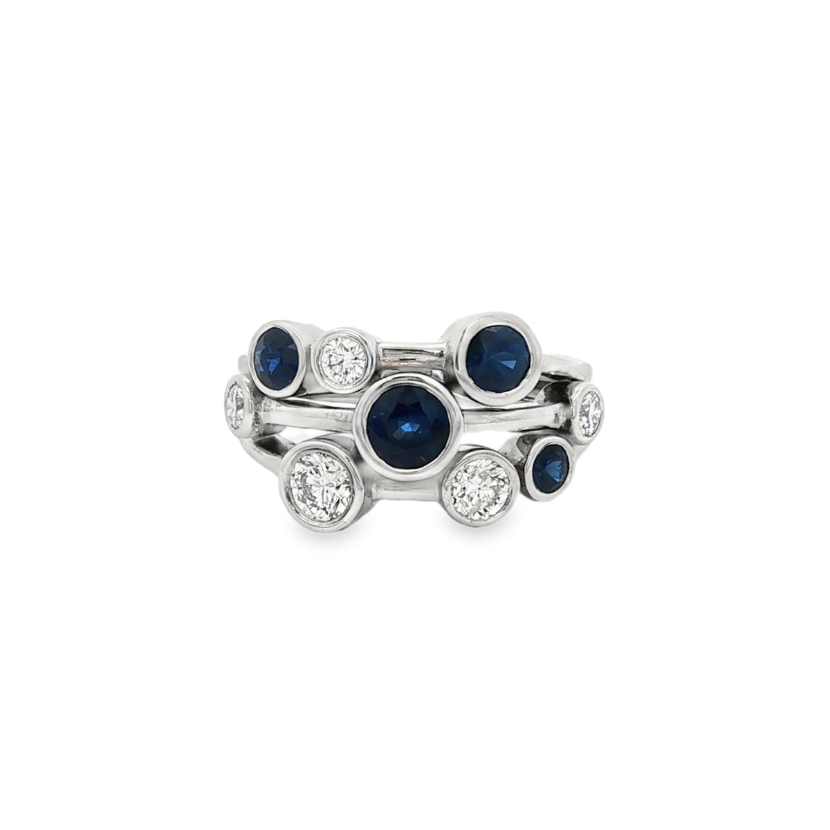 Sapphire & Diamond Round Brilliant Cut 9 Stone 18ct White Gold Ring