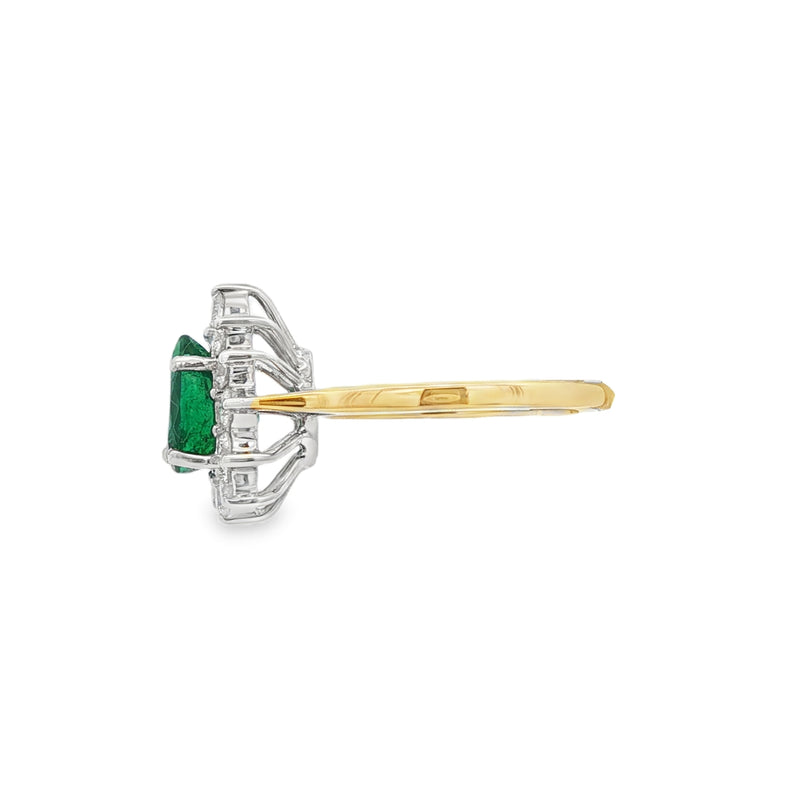 Emerald & Diamond Pear Shape Cluster 18ct Yellow & White Gold Ring