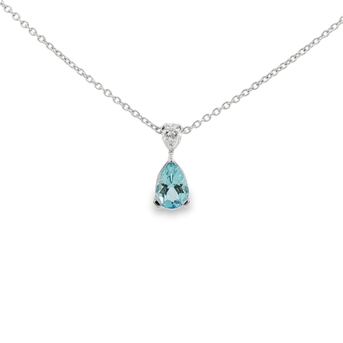 Aquamarine & Diamond Pear Cut 18ct White Gold Pendant