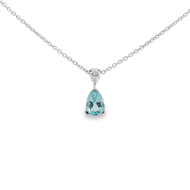 Aquamarine & Diamond Pear Cut 18ct White Gold Pendant