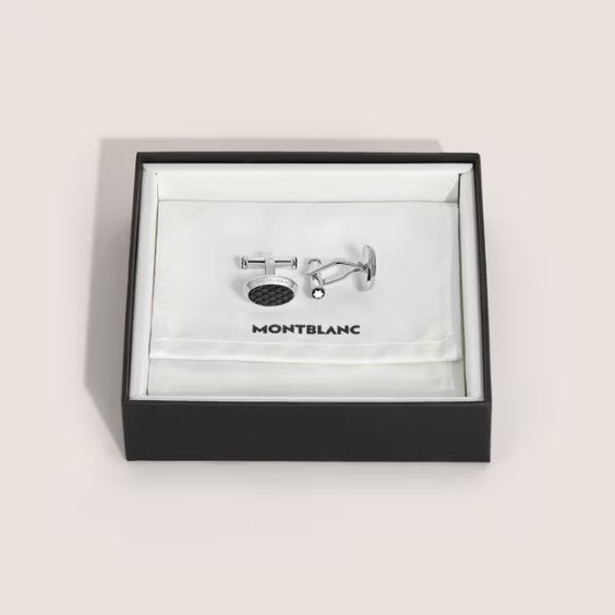 Montblanc Meisterstück Oval Cufflinks with Black Geometric Lacquer Inlay MB134468