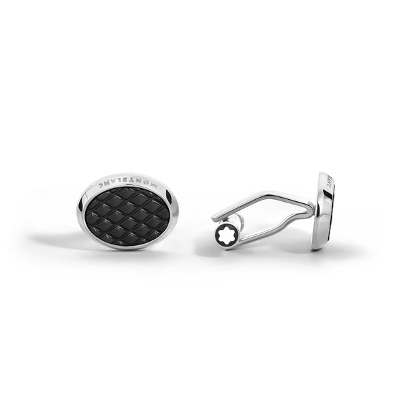 Montblanc Meisterstück Oval Cufflinks with Black Geometric Lacquer Inlay MB134468