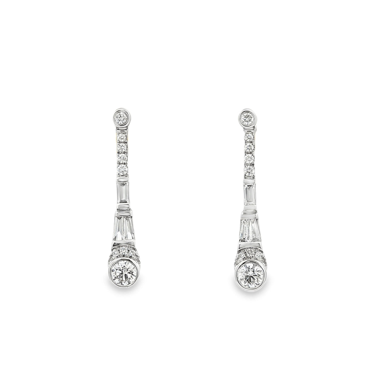 Diamond Baguette & Brilliant 1.29ct 18ct White Gold Drop Earrings