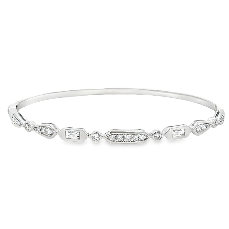 Diamond Baguette & Brilliant Cut 18ct White Gold 0.66ct Bangle