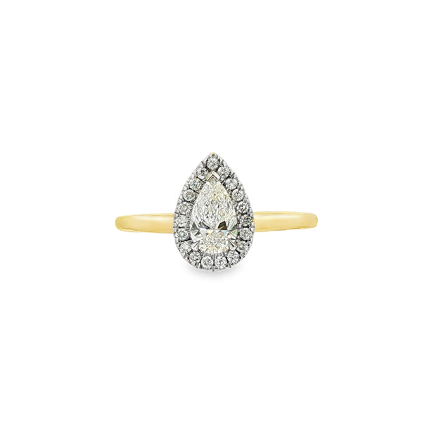 18ct Yellow Gold Pear Cut 0.50ct Diamond Halo Ring